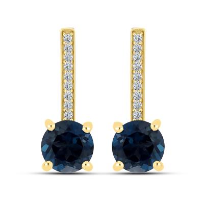 BUY 14K GOLD WITH NATURAL LONDON BLUE TOPAZ GEMSTONE EARRING